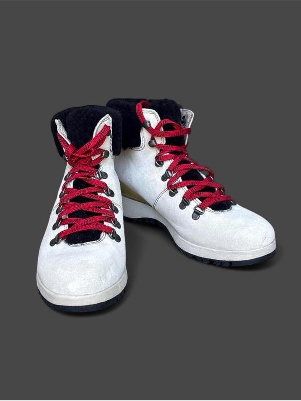 Bionica Diablo boots white w shearling red laces vintage insp Apres Hiking 8.5